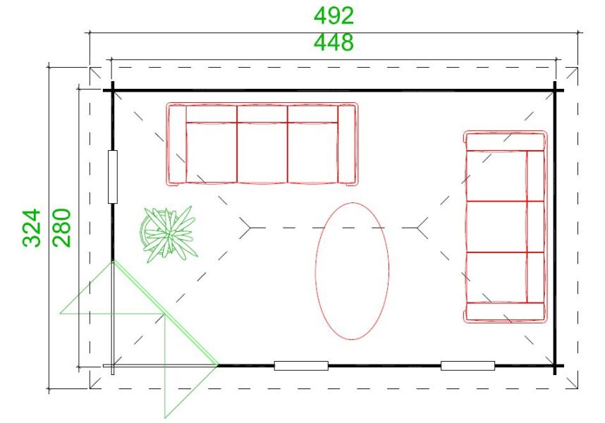 Gartenhaus EDINBURGH 2/40; 448x280 cm; 40mm Bohlen
