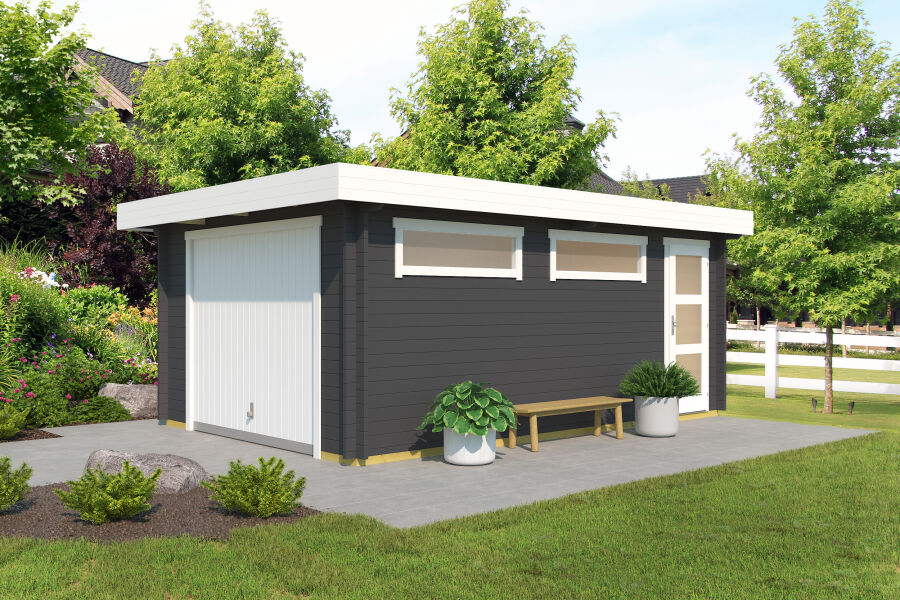 Lasita Maja Garage CANBERRA 44 mm 360x540 cm - mit Schwingtor, naturbelassen