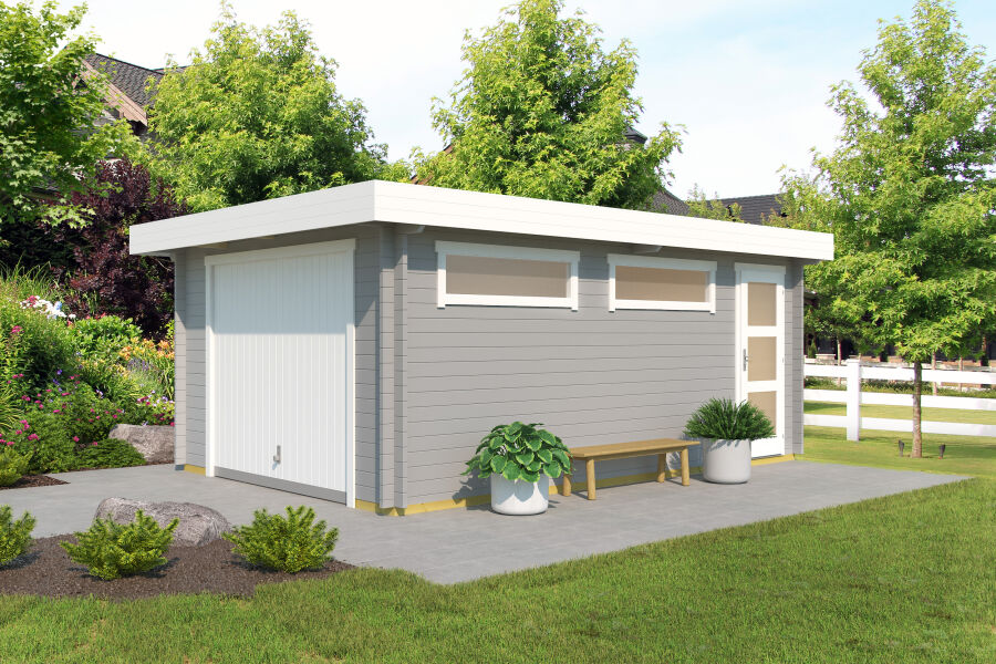 Lasita Maja Garage CANBERRA 44 mm 360x540 cm - mit Schwingtor, naturbelassen