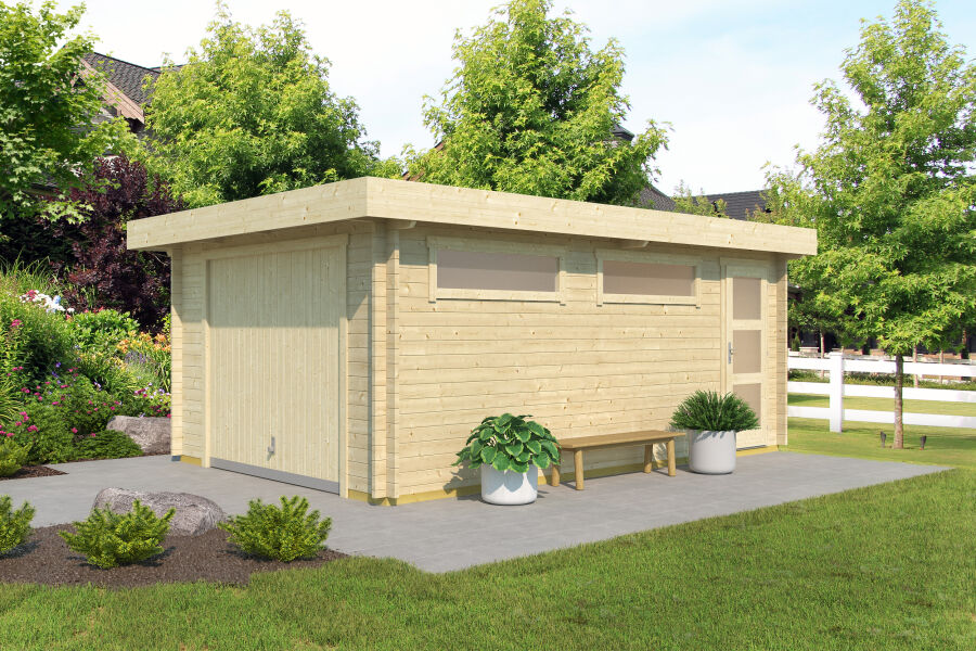 Lasita Maja Garage CANBERRA 44 mm 360x540 cm - mit Schwingtor, naturbelassen