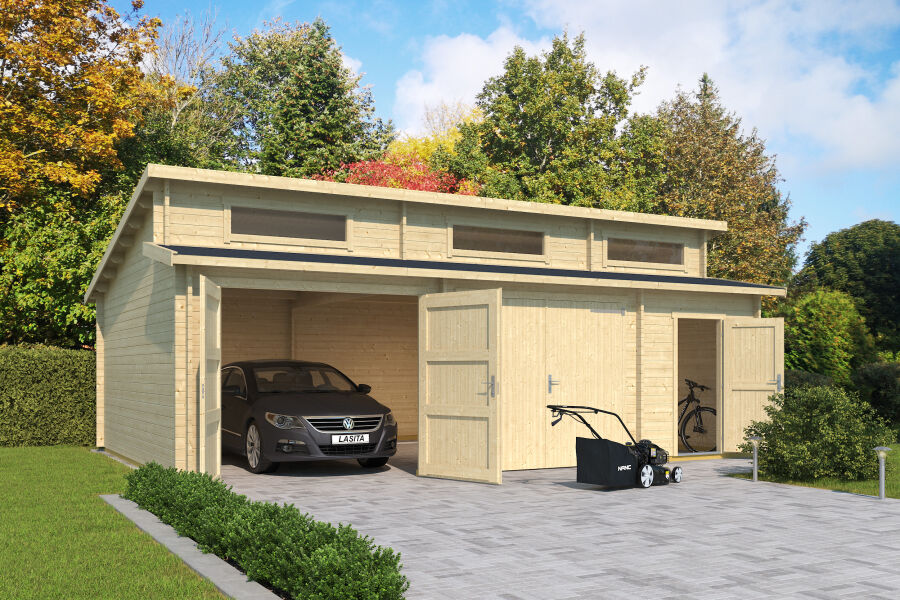 Lasita Maja Garage HAWAII 44 mm 520x780 cm - ohne/mit Holztor - natur/farbig -