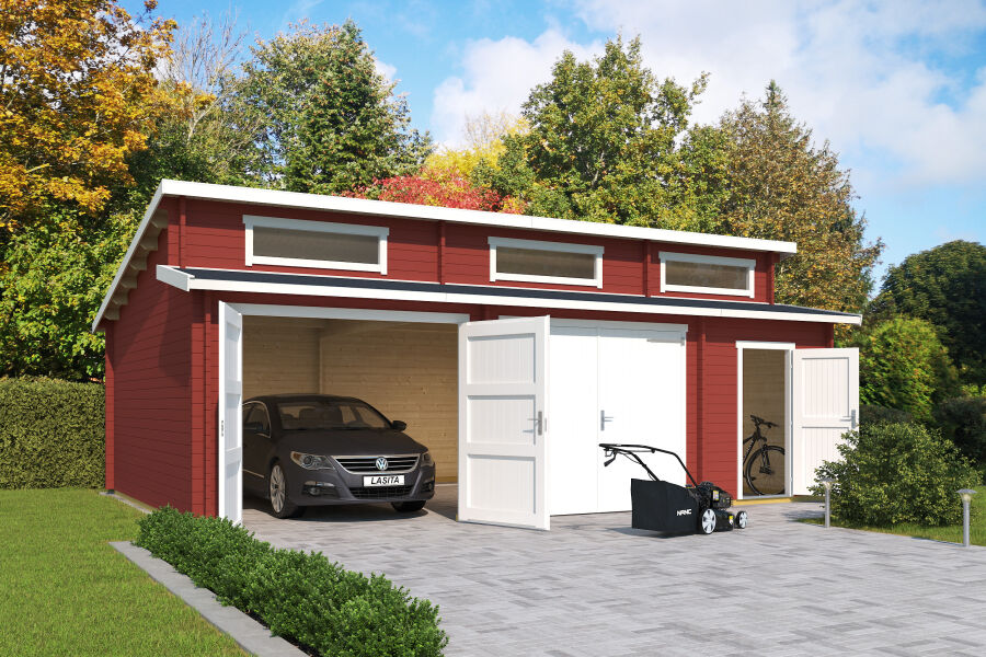 Lasita Maja Garage HAWAII 44 mm 520x780 cm - mit Holztor, naturbelassen