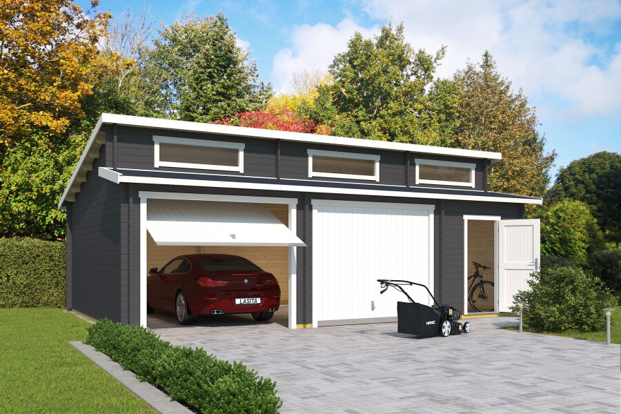 Lasita Maja Garage HAWAII 44 mm 520x780 cm - mit Schwingtor, naturbelasssen