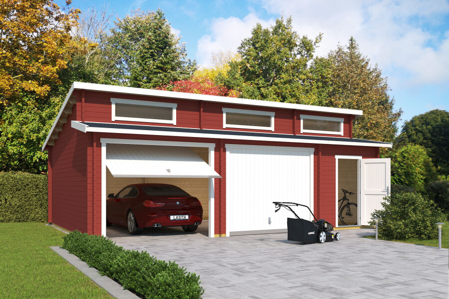 Lasita Maja Garage HAWAII 44 mm 520x780 cm - mit Schwingtor, naturbelasssen
