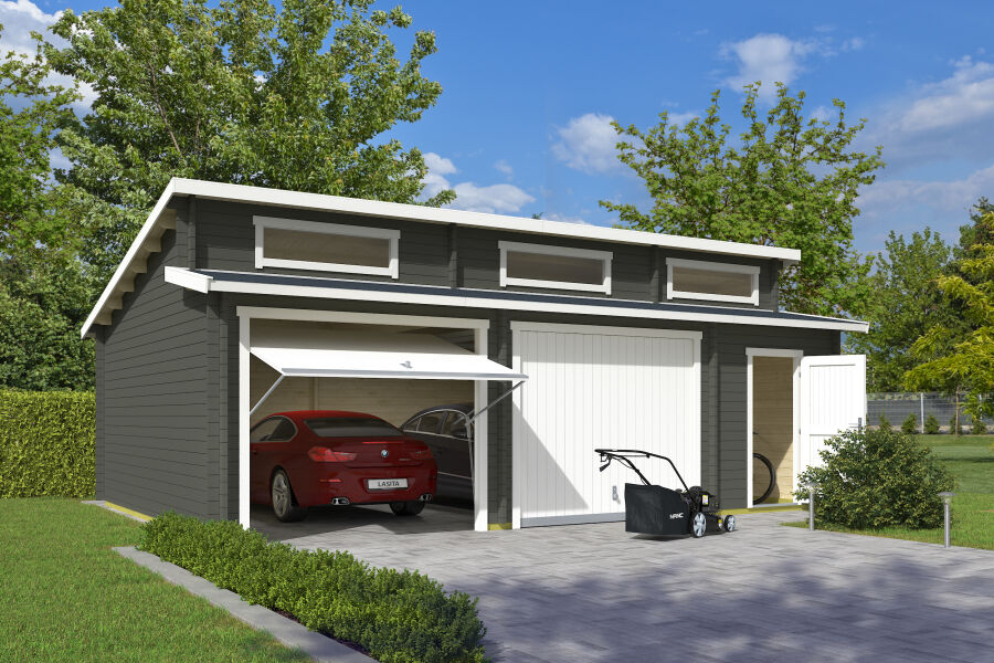 Lasita Maja Garage HAWAII 44 mm 520x780 cm - mit Schwingtor, naturbelasssen