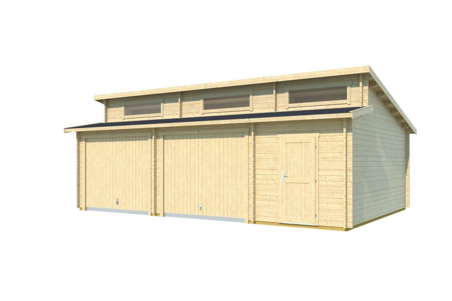 Lasita Maja Garage HAWAII 44 mm 520x780 cm - mit Schwingtor, naturbelasssen