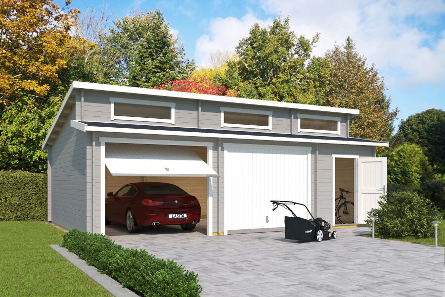 Lasita Maja Garage HAWAII 44 mm 520x780 cm - mit Schwingtor, naturbelasssen
