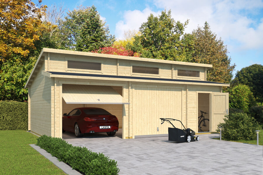 Lasita Maja Garage HAWAII 44 mm 520x780 cm - mit Schwingtor, naturbelasssen