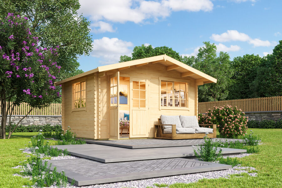 Gartenhaus NORDERNEY 2 - 390x300 cm; 40 mm Doppelnut; inkl. Boden, naturbelassen