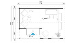 Lasita Maja Gartenhaus BRIGHTON 44 mm ISO 520x370 cm, naturbelassen