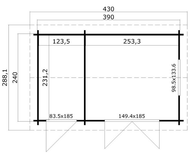 Gartenhaus WREXHAM 1; 410x260 cm; 44mm Doppelnut; ISO, Fußboden
