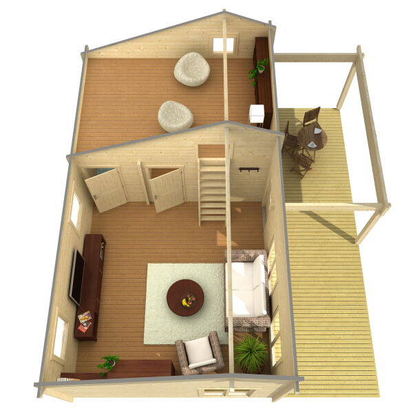 Ferienhaus EUFRAT (Diamant Fenster) 800x464 cm; 70mm Wandstärke; große Terrasse