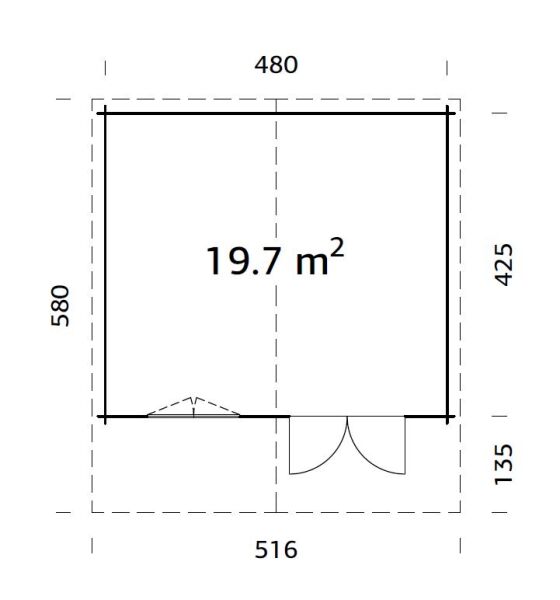 Gartenhaus BRITTA 19,7 m2; 500x445cm, 40mm Doppelnut, 135cm Vordach, naturbelassen