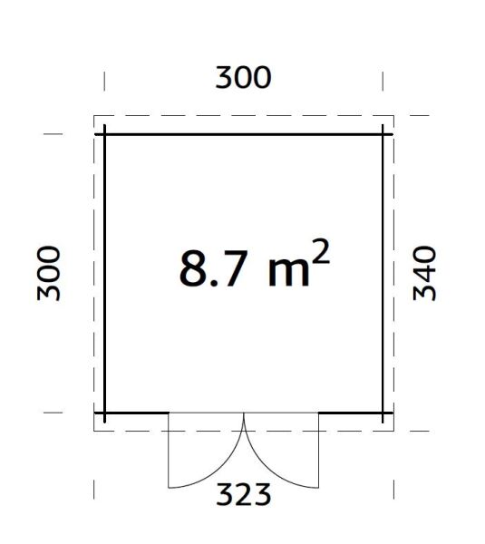 Gartenhaus ELLA 8,7 m²; 320x320 cm, 28mm Bohlen, naturbelassen