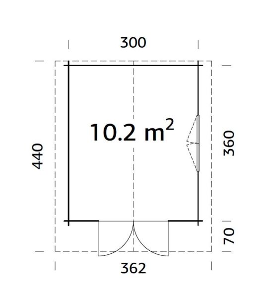 Gartenhaus SALLY 10,2 m2, 320x380cm, 44mm Doppelnut, inkl. Boden