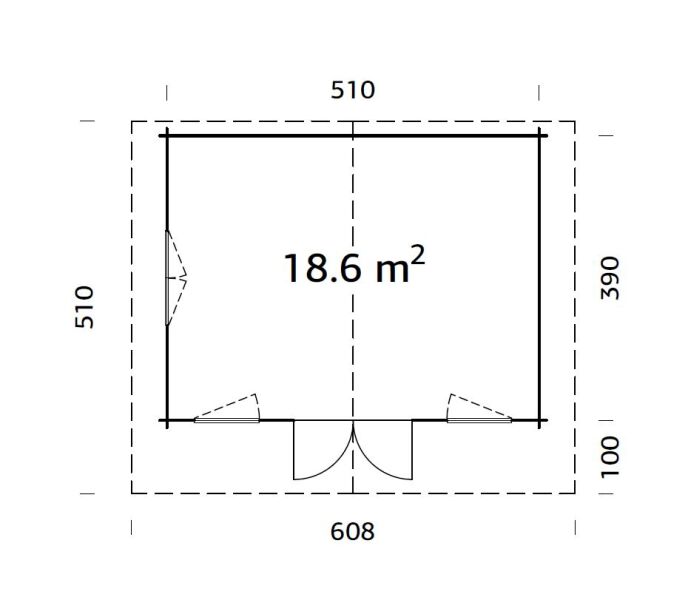 Gartenhaus HELENA 18,6 m2; 530x410 cm; 70mm Bohlen, ISO + Boden, naturbelassen