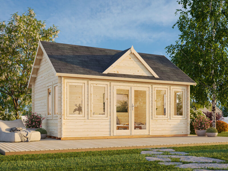 Gartenhaus CLAUDIA 19,4 m2, 550x400cm, 44mm Doppelnut, ISO, Fußboden, naturbelassen