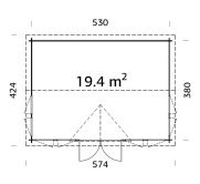 Gartenhaus CLAUDIA 19,4 m2, 550x400cm, 44mm Doppelnut, ISO, Fußboden, naturbelassen