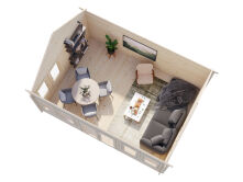 Gartenhaus CLAUDIA 19,4 m2, 550x400cm, 44mm Doppelnut, ISO, Fußboden, naturbelassen