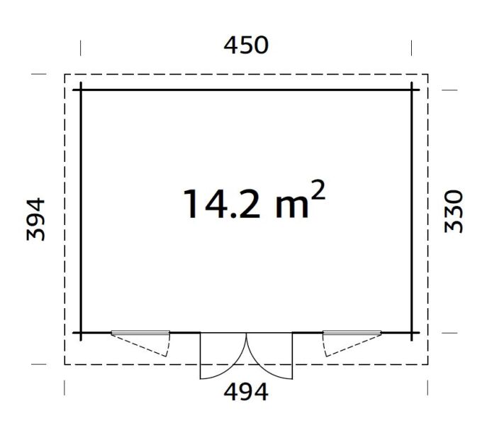 Gartenhaus LISA 14,2 m2; 470x350cm; 44mm Bohlen; ISO; inkl. Fußboden, naturbelassen