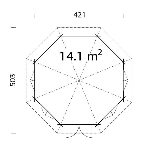 Palmako Pavillon HANNA 14,1 m² - Ø 421 cm, 44 mm, ISO, inkl. Fußboden 19 mm, naturbelassen