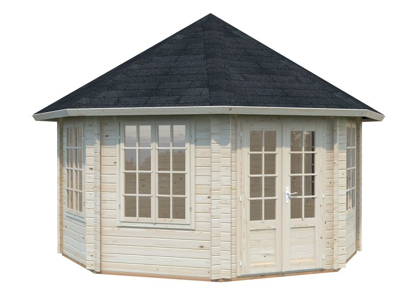 Palmako Pavillon HANNA 14,1 m² - Ø 421 cm, 44 mm, ISO, inkl. Fußboden 19 mm, naturbelassen