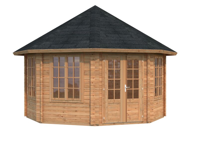 Palmako Pavillon HANNA 14,1 m² - Ø 421 cm, 44 mm, ISO, inkl. Fußboden 19 mm, naturbelassen