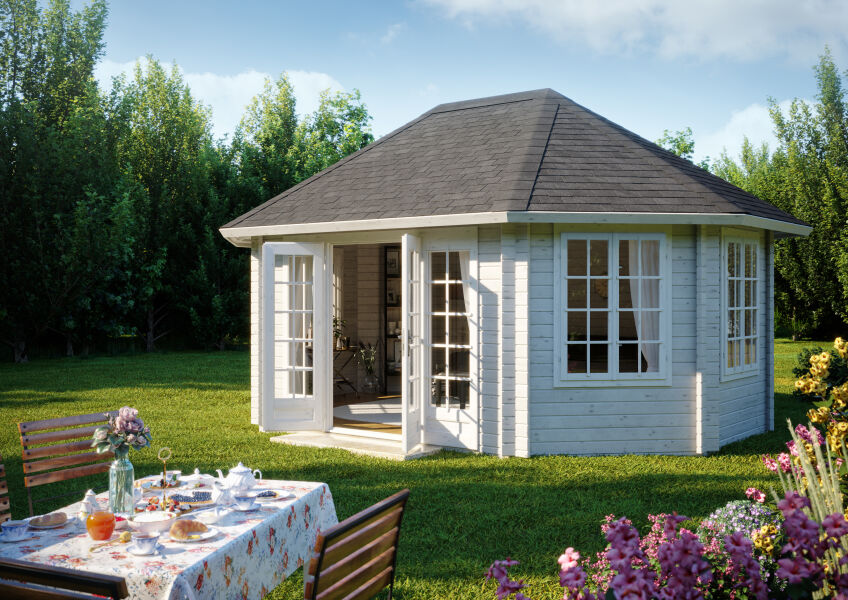 Palmako Pavillon HANNA 20,3 m² - 571x421 cm, 44 mm, ISO, inkl. Fußboden 19 mm, naturbelassen