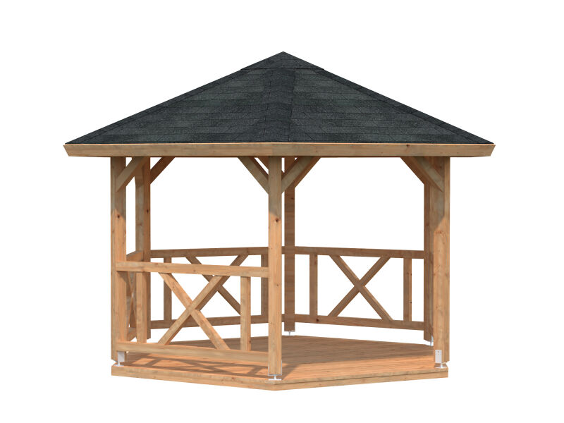 Palmako Pavillon BETTY 9,9 m² - 337x337 cm, 12x12 cm Leimholz-Pfosten, naturbelassen