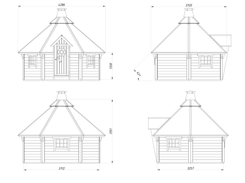 Palmako Grillkota EVA 8,7 m²  Ø 326 cm ISO, 44 mm, Iinkl. Fußboden, naturbelassen