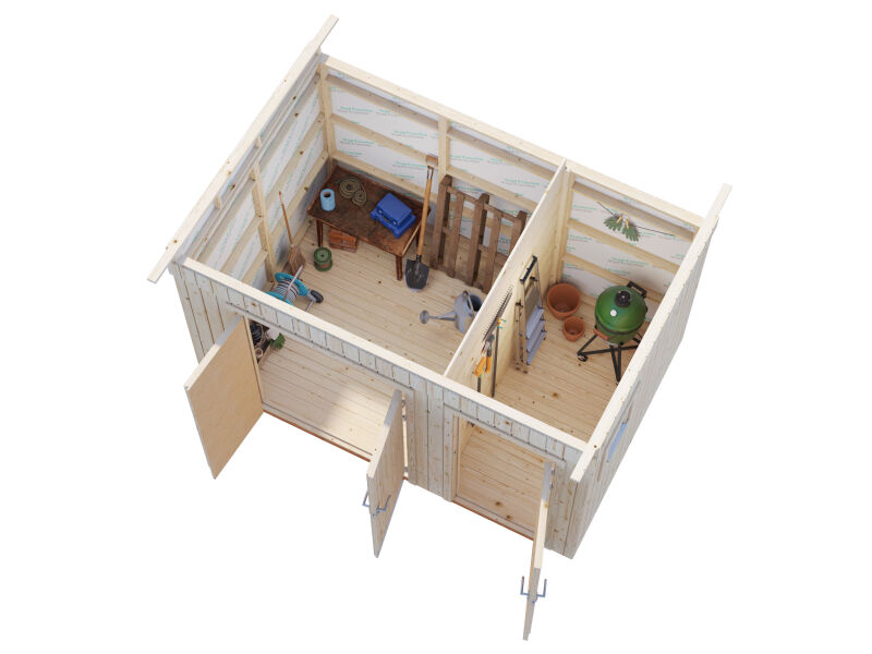 Palmako Gerätehaus KALLE 6,6 m²  344x221 cm, 18+70 mm, inkl. Fußboden, naturbelassen