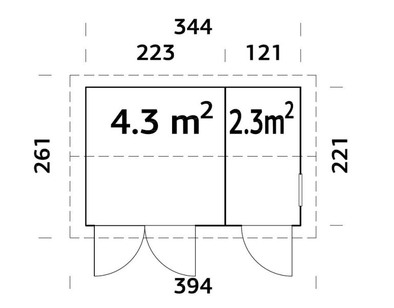Palmako Gerätehaus OLAF 6,6 m²  344x221 cm, 18+70 mm, ink. Fußboden, naturbelassen