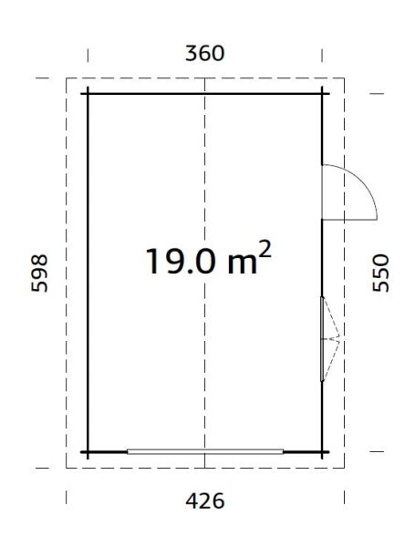Palmako Garage ROGER 19,0 m² 44 mm 360x550 cm - ohne Tor, naturbelassen