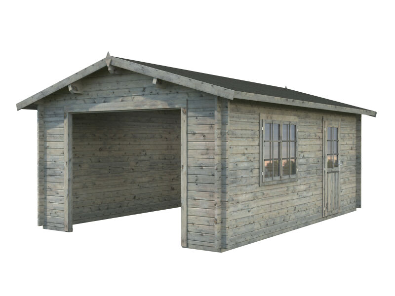Palmako Garage ROGER 19,0 m² 44 mm 360x550 cm - ohne Tor, naturbelassen