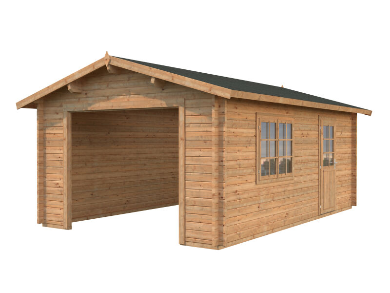 Palmako Garage ROGER 19,0 m² 44 mm 360x550 cm - ohne Tor, naturbelassen