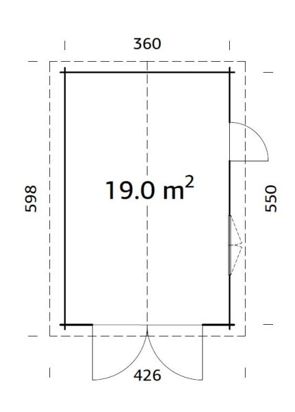 Palmako Garage ROGER 19,0 m² 44 mm 360x550 cm - mit Holztor, naturbelassen