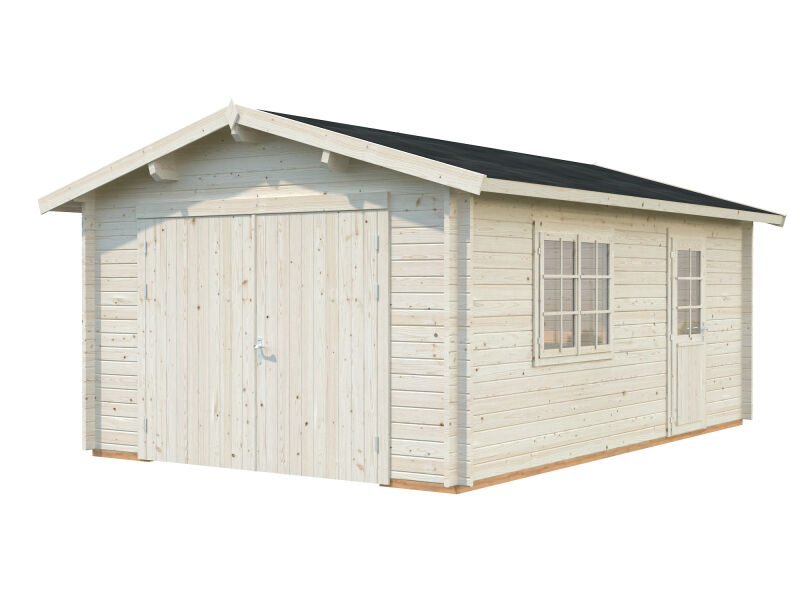 Palmako Garage ROGER 19,0 m² 44 mm 360x550 cm - mit Holztor, naturbelassen