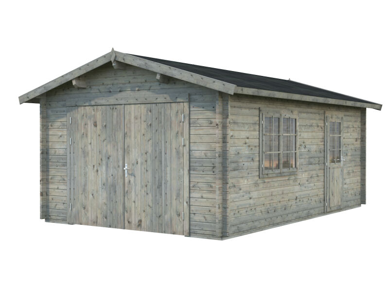 Palmako Garage ROGER 19,0 m² 44 mm 360x550 cm - mit Holztor, naturbelassen