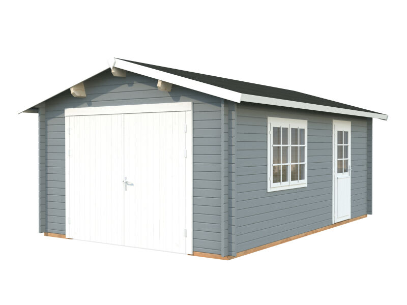 Palmako Garage ROGER 19,0 m² 44 mm 360x550 cm - mit Holztor, naturbelassen