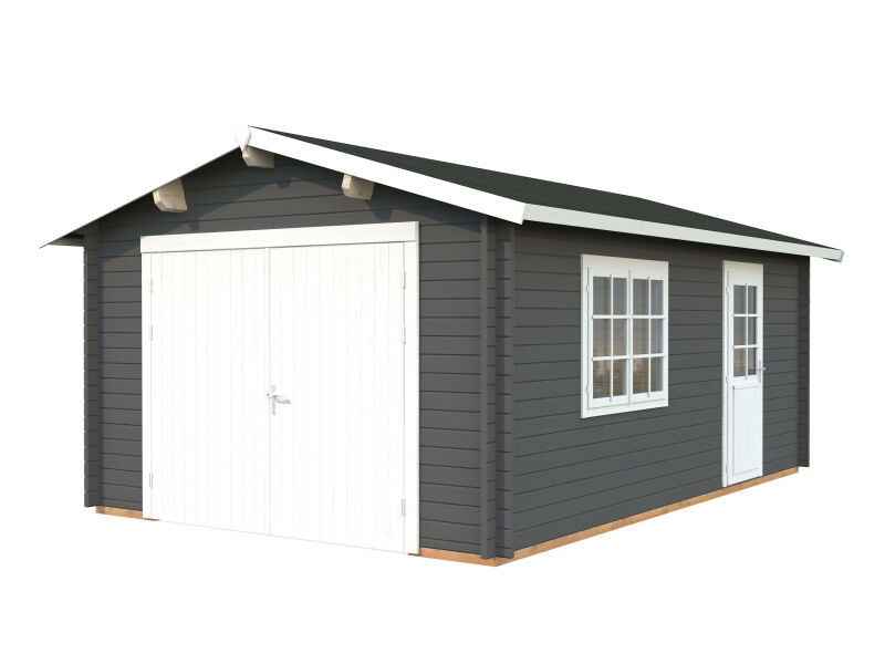 Palmako Garage ROGER 19,0 m² 44 mm 360x550 cm - mit Holztor, naturbelassen