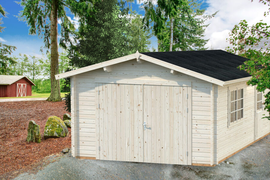 Palmako Garage ROGER 19,0 m² 44 mm 360x550 cm - mit Holztor, naturbelassen