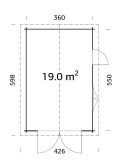 Palmako Garage ROGER 19,0 m² 44 mm 360x550 cm - mit Holztor, naturbelassen