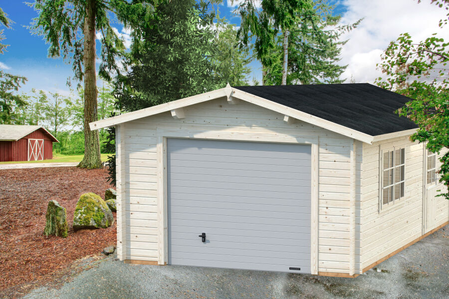 Palmako Garage ROGER 19,0 m² 44 mm 360x550 cm - mit Sektionaltor, naturbelassen