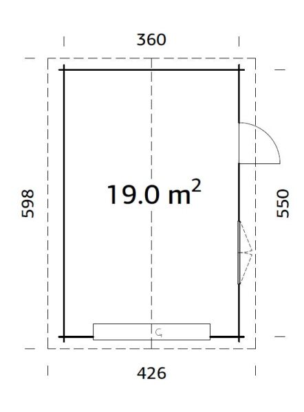 Palmako Garage ROGER 19,0 m² 44 mm 360x550 cm - mit Sektionaltor, naturbelassen