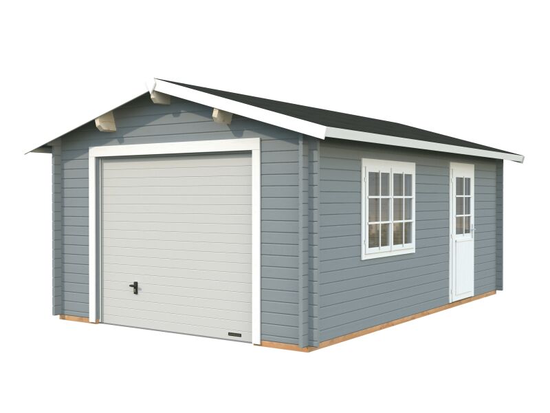 Palmako Garage ROGER 19,0 m² 44 mm 360x550 cm - mit Sektionaltor, naturbelassen