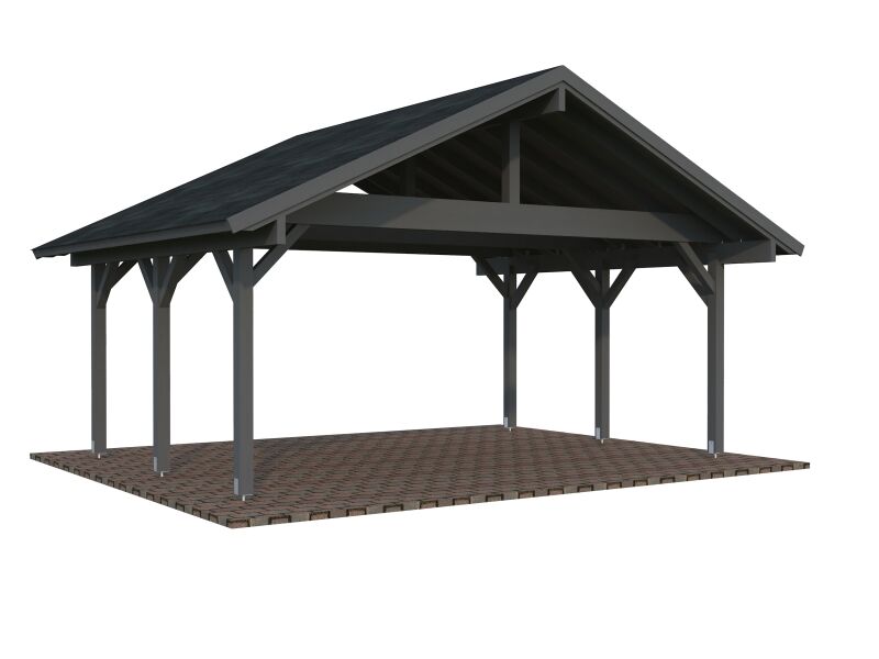 Palmako Doppelcarport ROBERT 20,6 m²  555x372 cm, 12x12 Pfosten, naturbelassen