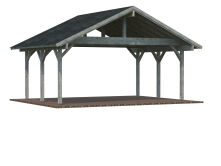 Palmako Doppelcarport ROBERT 20,6 m²  555x372 cm, 12x12 Pfosten, naturbelassen
