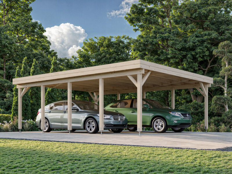 Palmako Carport KARL 40,6 m² - 555x732 cm, Leimholz-Pfosten 12x12 cm, natur