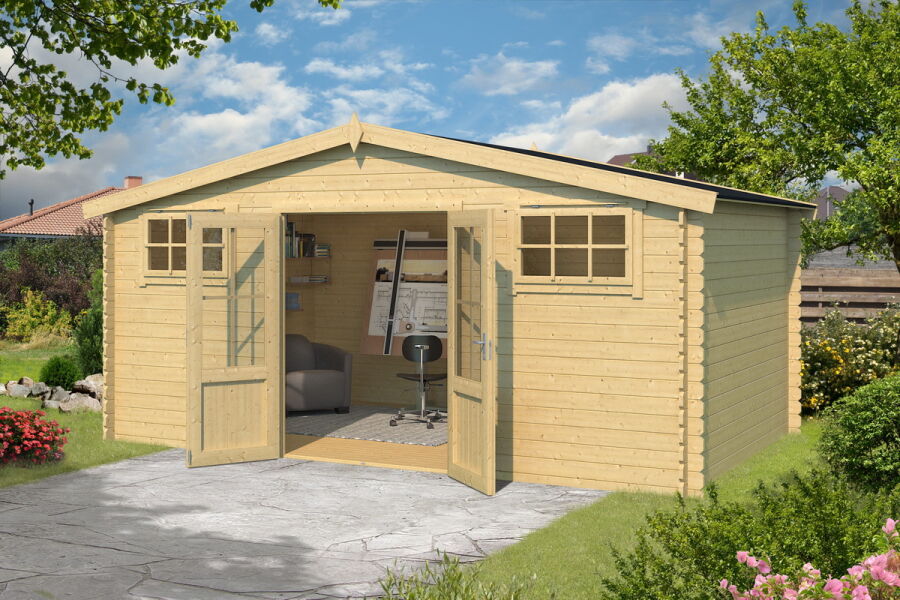Gartenhaus BOSTON 480x292 cm Sockelmass; 28mm Blockbohlen
