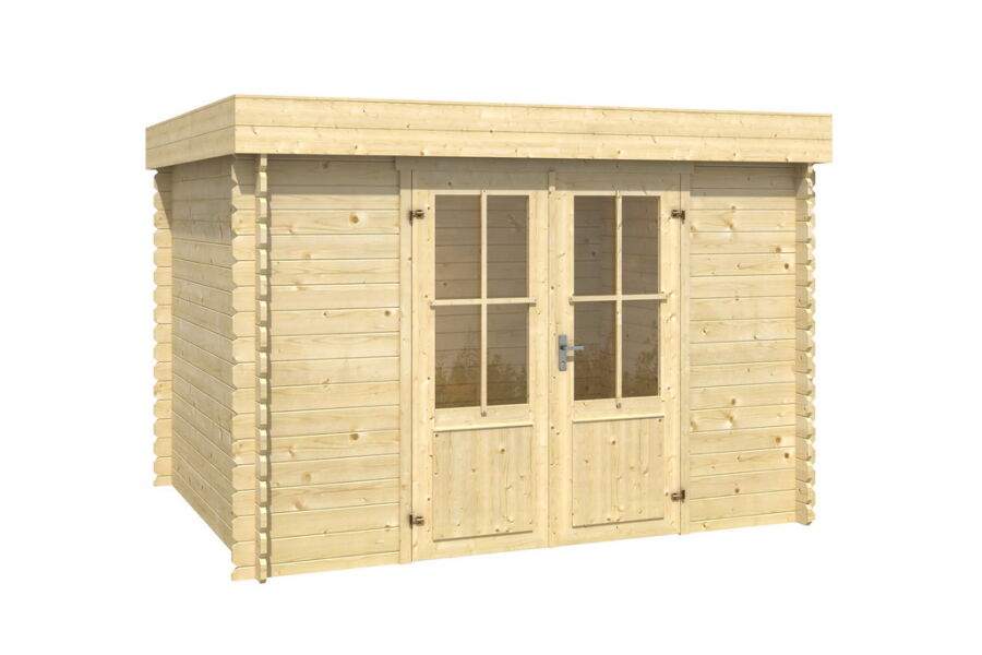 Gartenhaus SEATTLE Pultdach; 292x230 cm Sockelmass; 28mm Blockbohlen